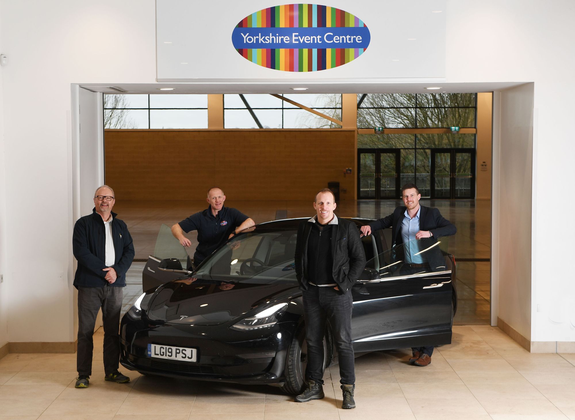 Fully-Charged-event-L-R-Presenter-Robert-Llewellyn--YEC-Venue-Manager-Richard-Moorhouse--Dan-Caesar-and-YEC-Sales-Manager-Ben-Chatburn--2-